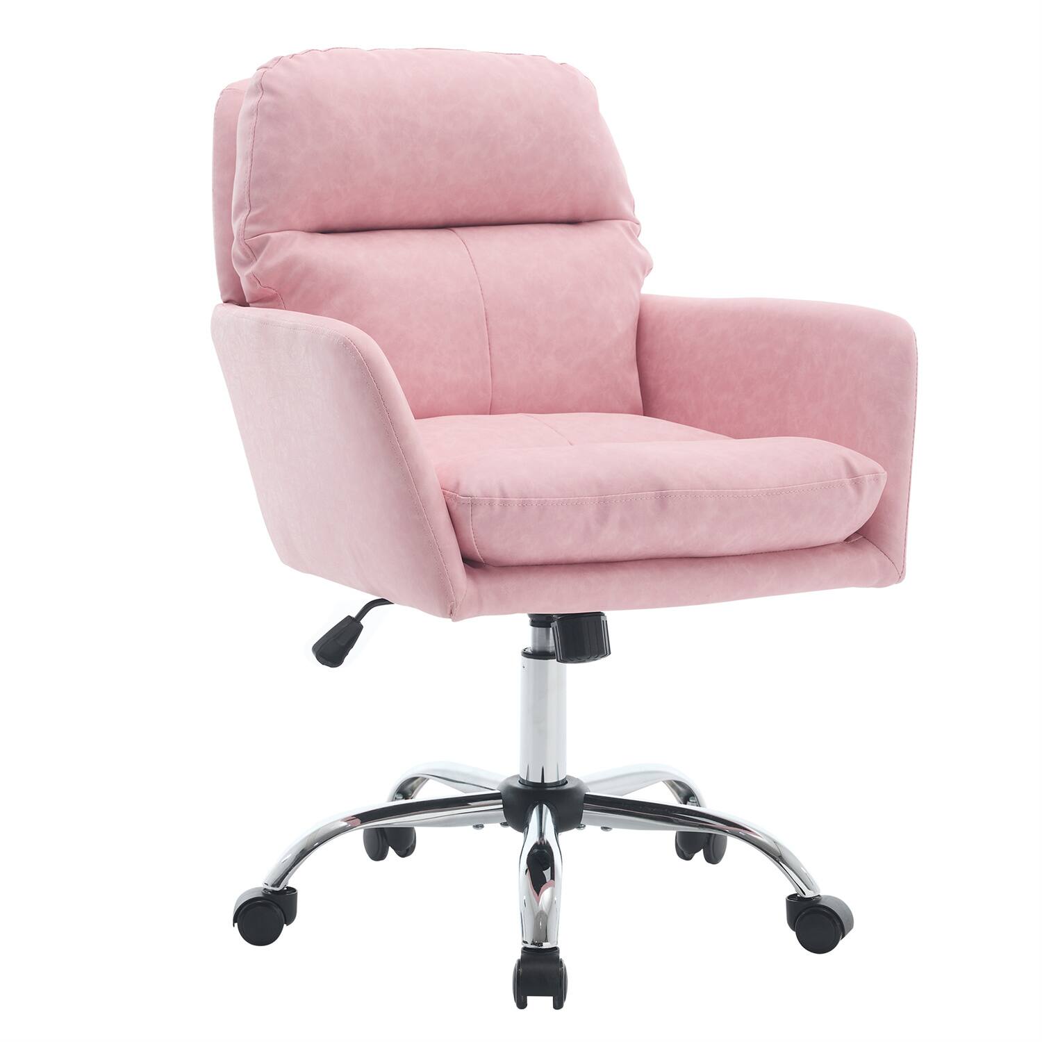 Back. Forest'nSky - Pink Artificial Leather Office Chair, Height-Adjustable with Black Base for Home & Office - Pink.