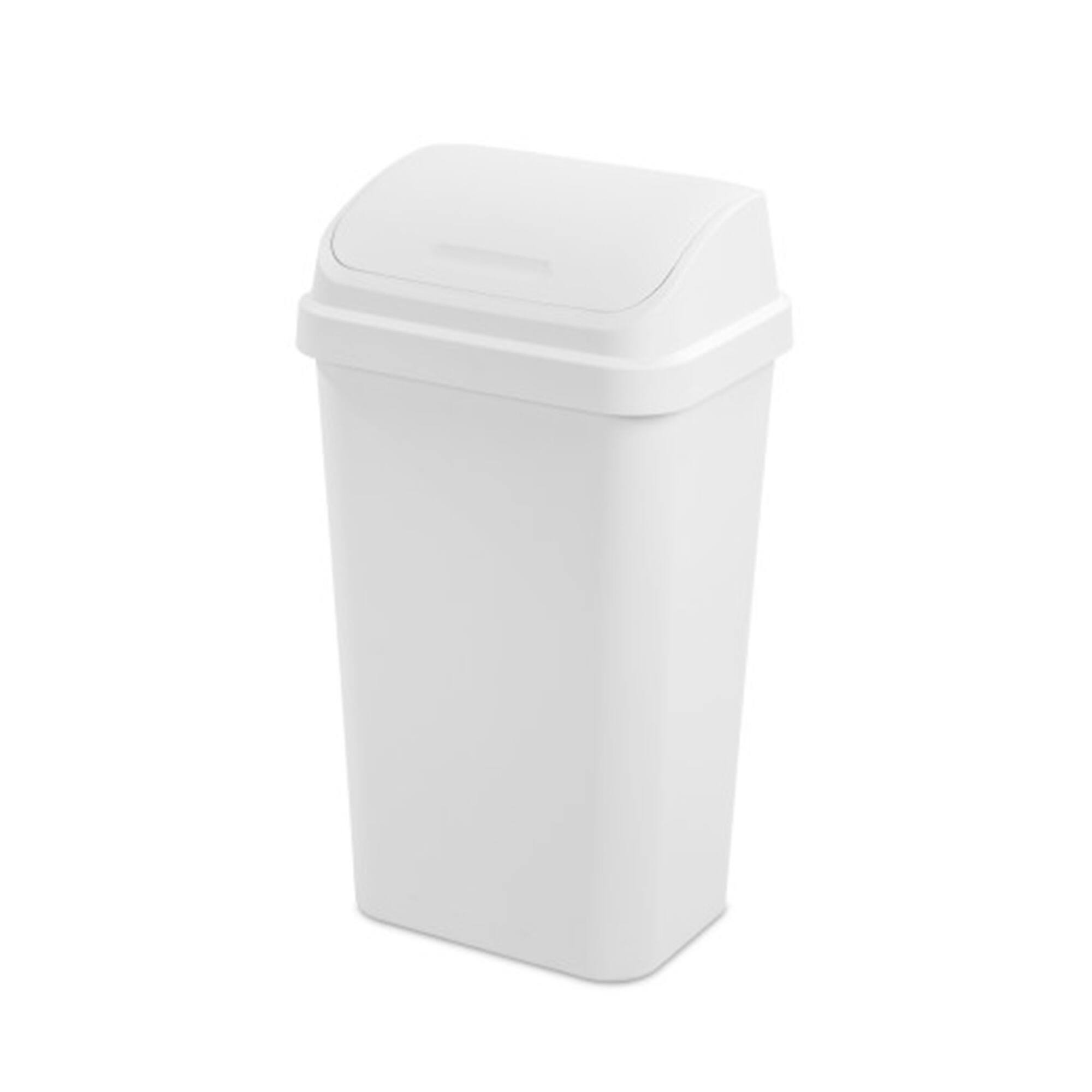 Front. Sterilite - Sterilite 13 Gal Swing Top Lidded Wastebasket Kitchen Trash Can, White (8 Pack) - White.