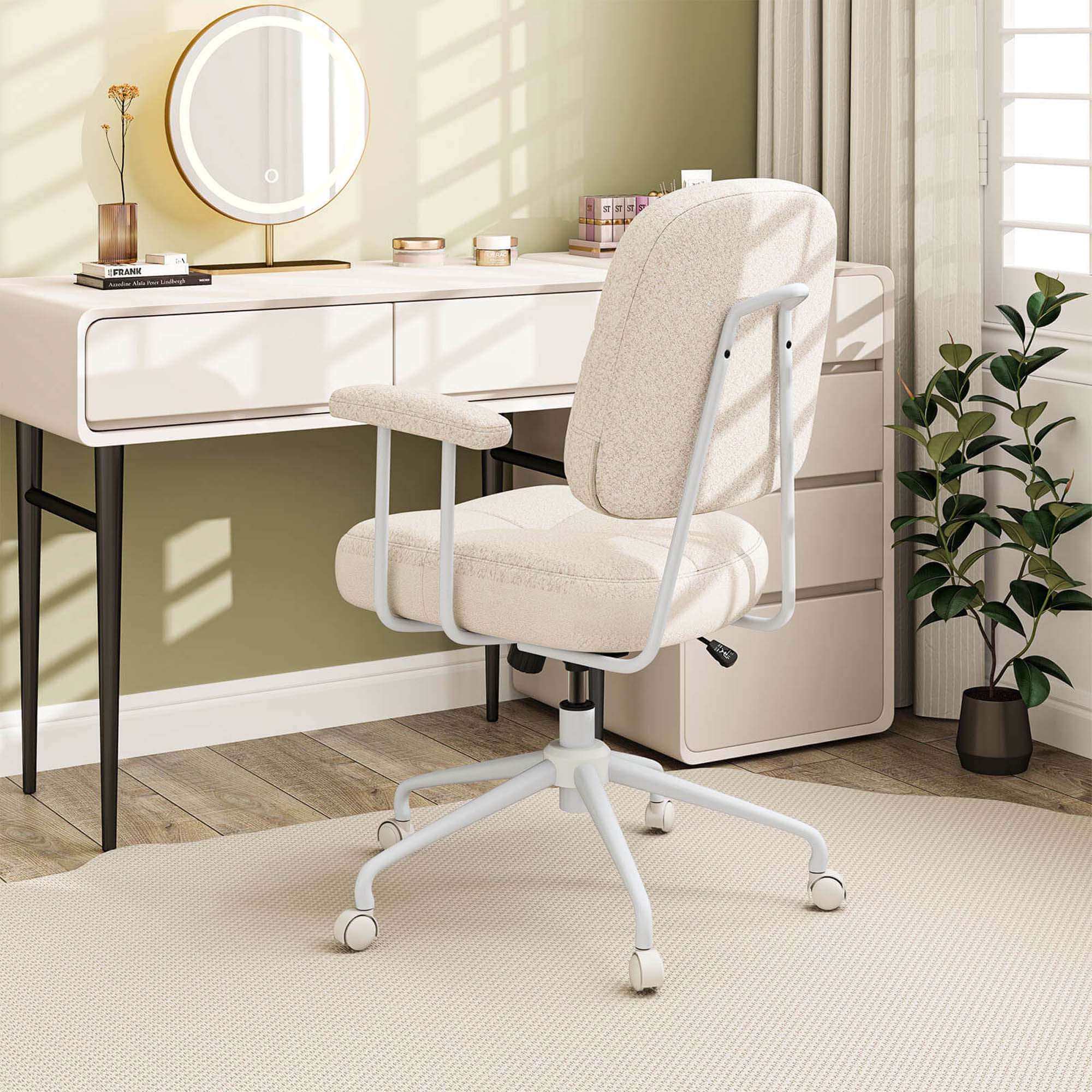 Alt View 4. Costway - Costway Home Office Chair Chenille Upholstered Task Chair with Cushioned Back Beige - Beige.