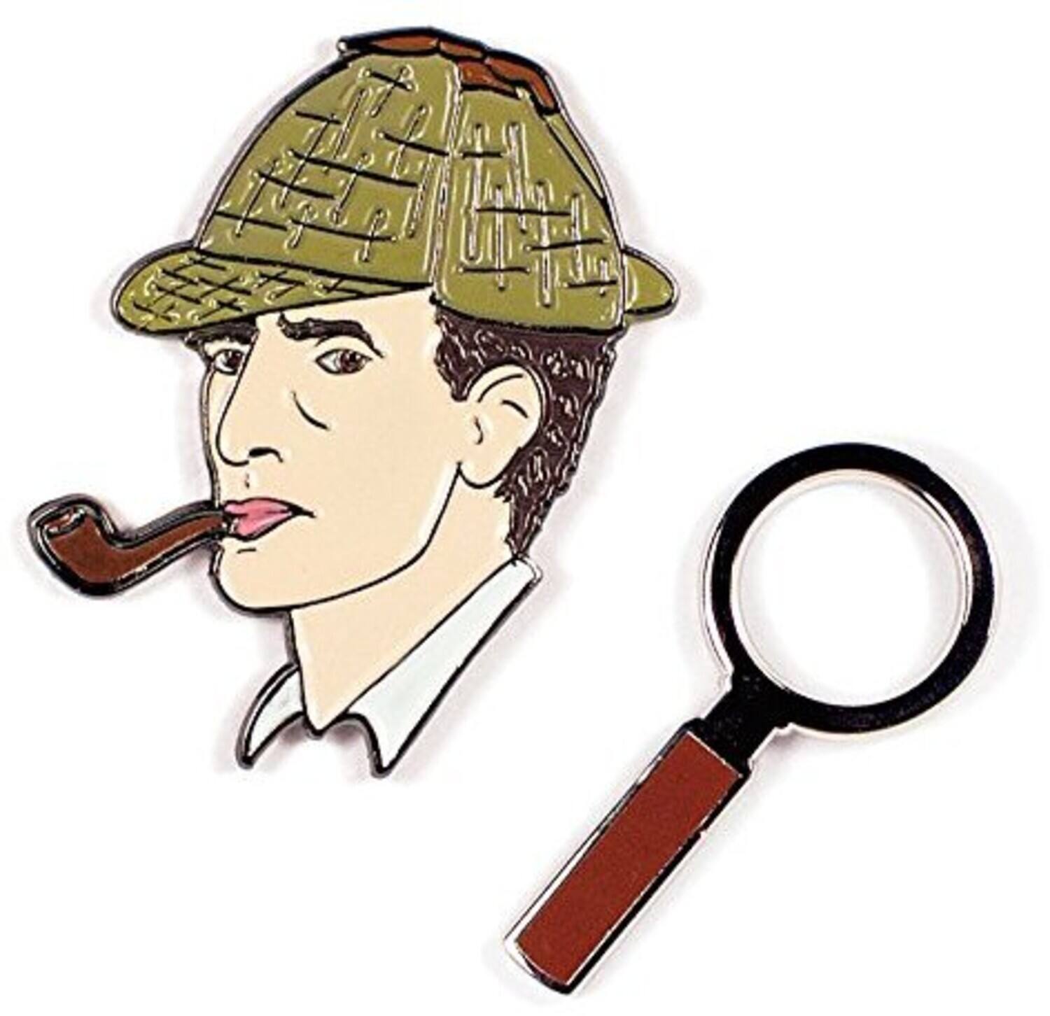 Front. PopMarket - Sherlock Holmes & Magnifying Glass Lapel Pin Set - Multicolor.