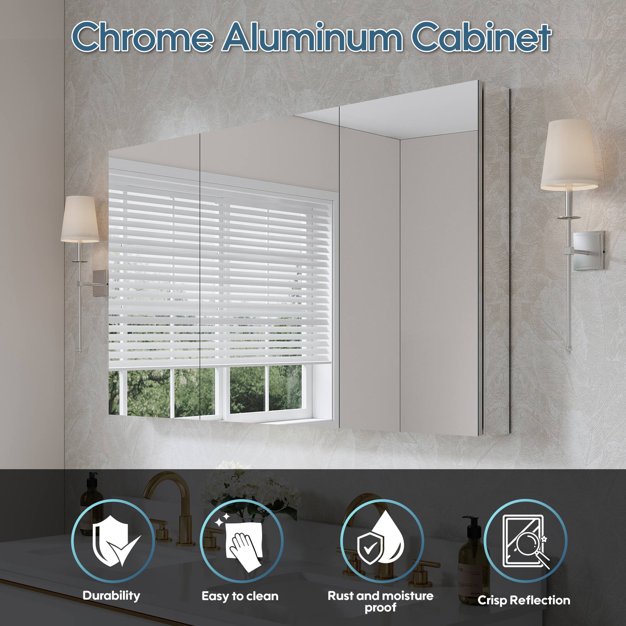 Chrome Aluminum Cabinet

- Durability
- Easy to clean
- Rust and moisture proof
- Crisp Reflection