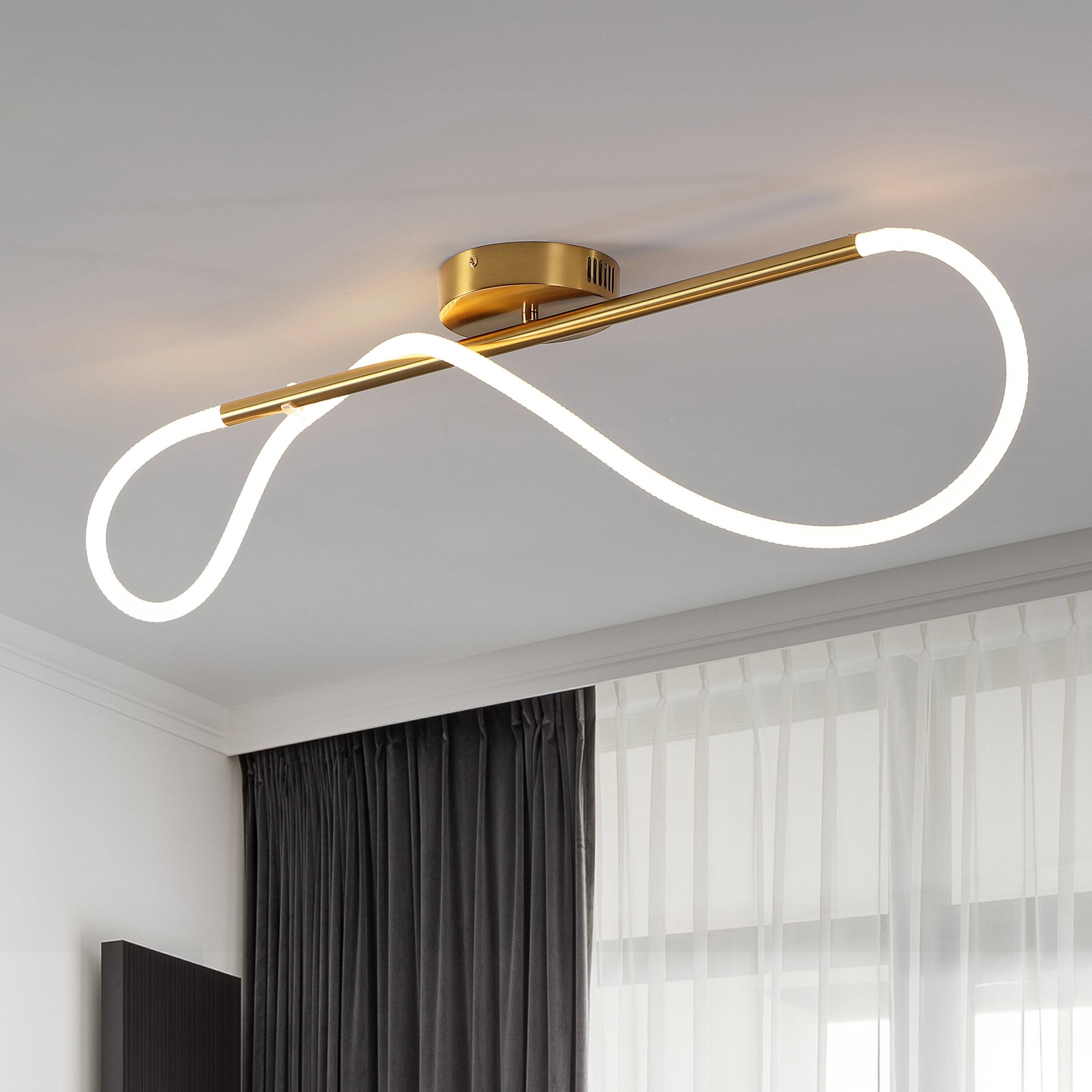 Alt View 1. Jonathan Y - Alessio 33" Contemporary 360 Adjustable Silicone Neon Rope Dimmable Linear Integrated LED Flush Mount, Brass Gold - Brass Gold.