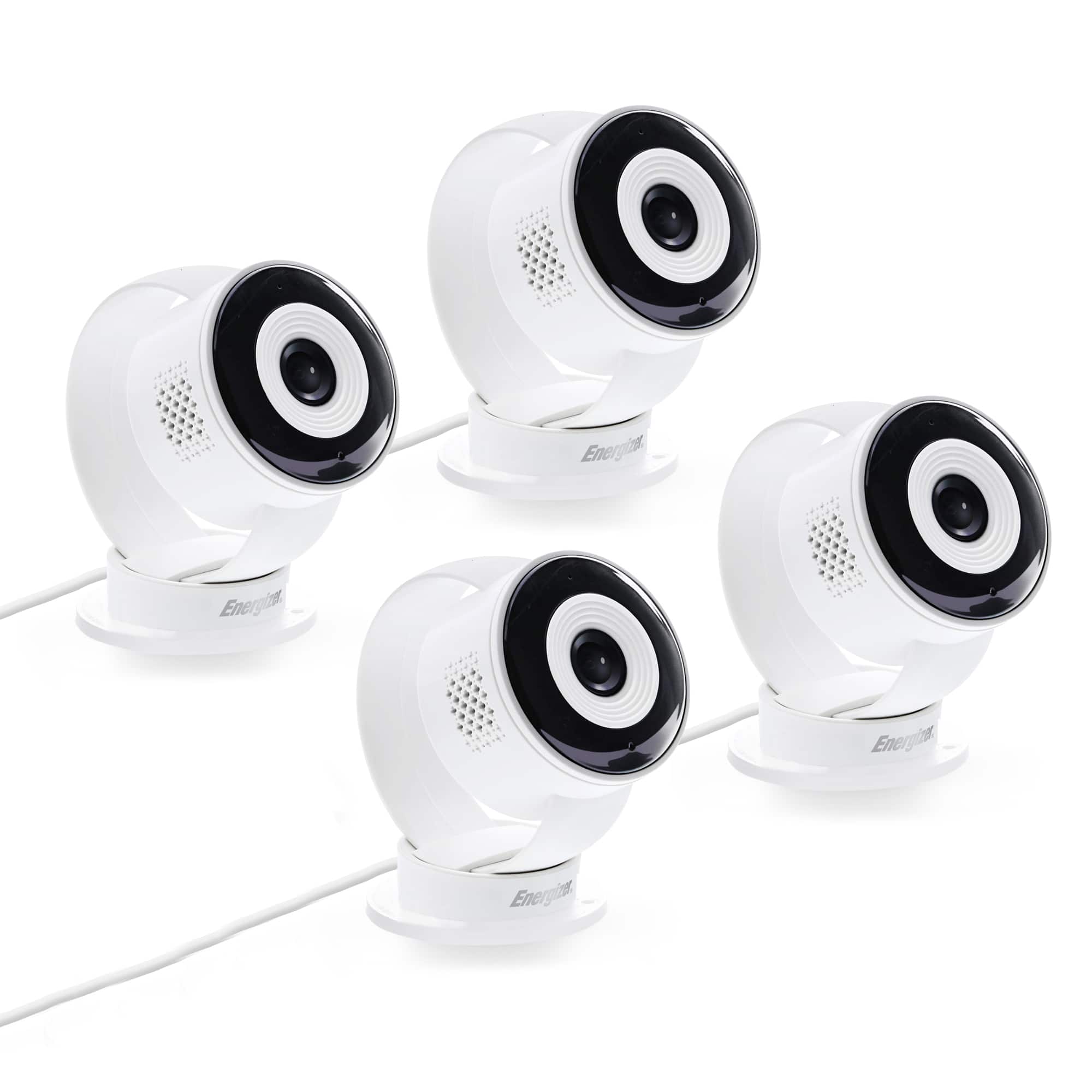 Energizer - 4-Pack Smart Wi-Fi 1080P Plug-In Black Indoor Wired Camera, Cloud/Micro-SD Card - White