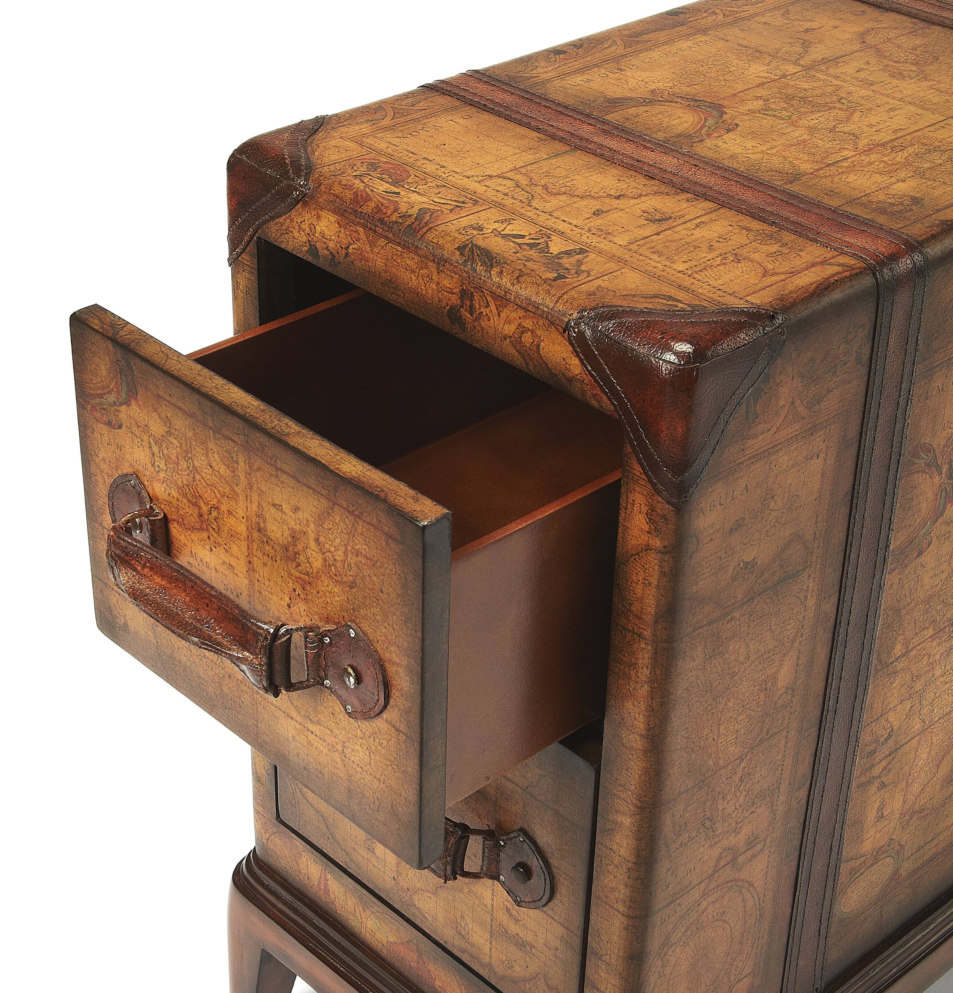 Alt View 2. Butler Specialty - Vasco 13 in. W Rectangular Wood Old World Map 2 Drawer Side Table - Medium Brown.