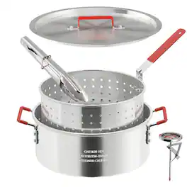 FODINGHILL - 10 QT Outdoor Fish Fryer Kit with Aluminum Pot, Basket & Lid - Silver