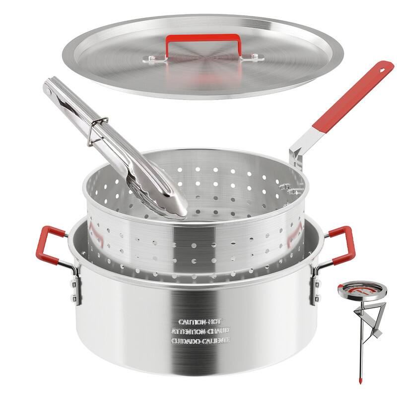 FODINGHILL - 10 QT Outdoor Fish Fryer Kit with Aluminum Pot, Basket & Lid - Silver