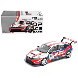 Honda Civic Type R TCR #97 "M&K Racing" White with Blue and Red Graphics 1/64 Diecast Model Car by Pop Race