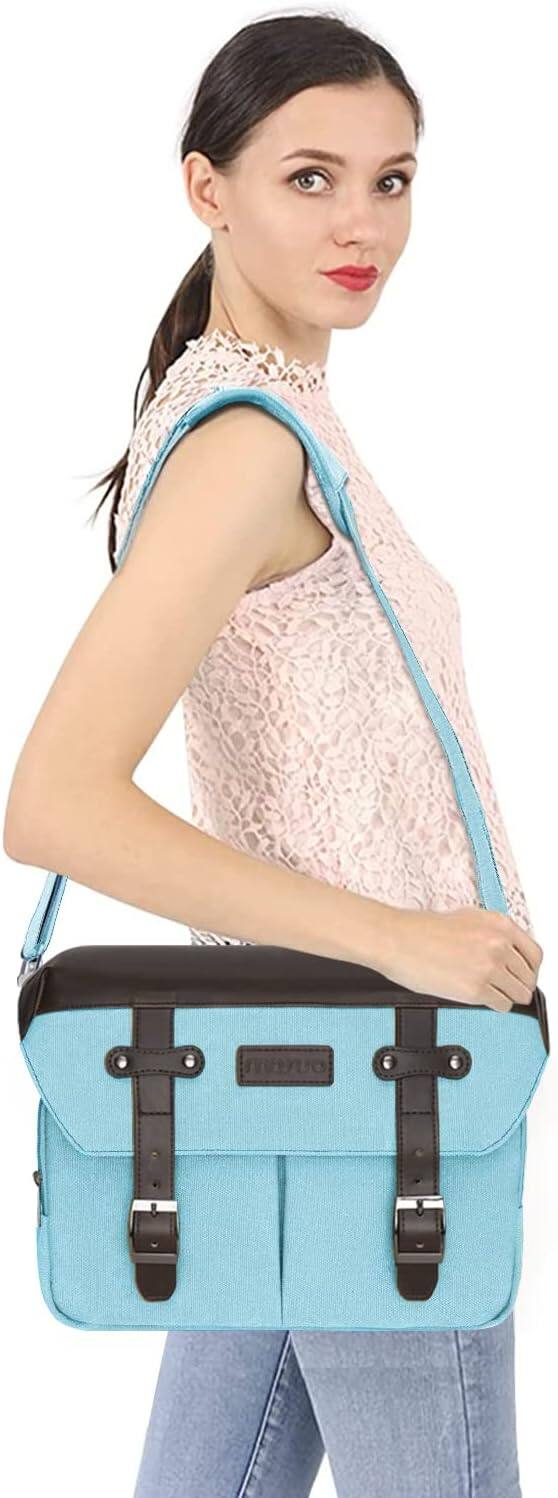 Alt View 3. mosiso - Camera Case Crossbody Shoulder Messenger Bag for DSLR/SLR/Mirrorless Photography, Vintage Cameras Bag with Rain Cover - Air Blue.
