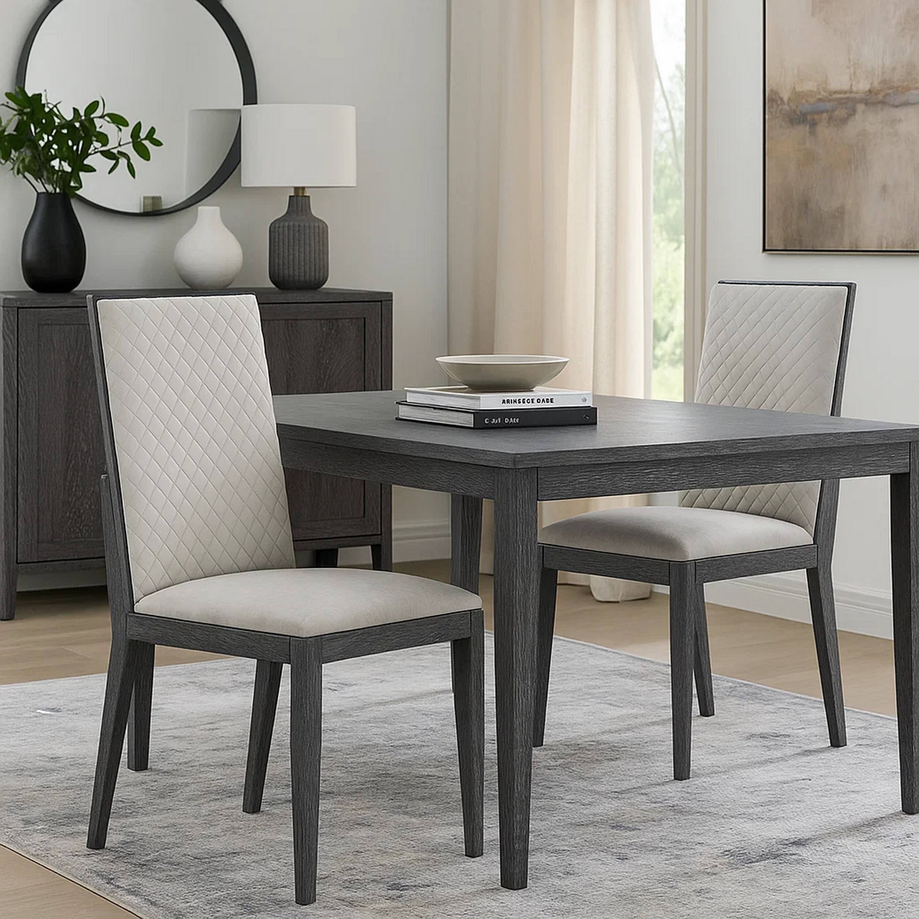 Alt View 5. Manhattan Lane - Veny Dining Side Chair Set of 2, Quilted Gray Synthetic Leather Back - Gray, Dark Walnut Brown.