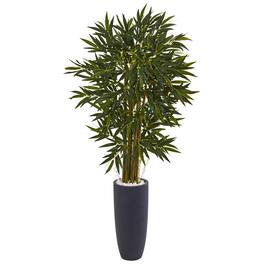 BreeBe - 5.5' Bamboo Tree in Gray Cylinder Planter - Green