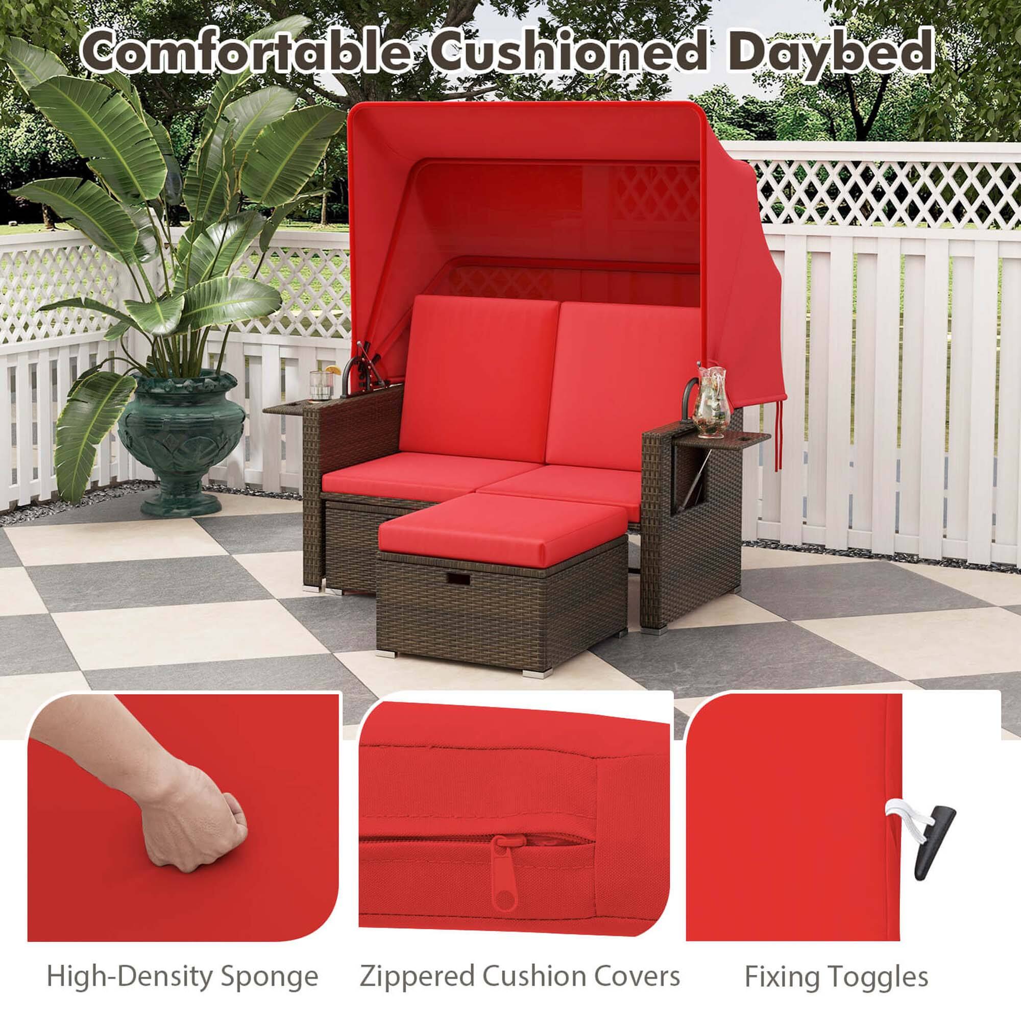Comfortable Cushioned Daybed High-Density Sponge Zippered Cushion Covers Fixing Toggles