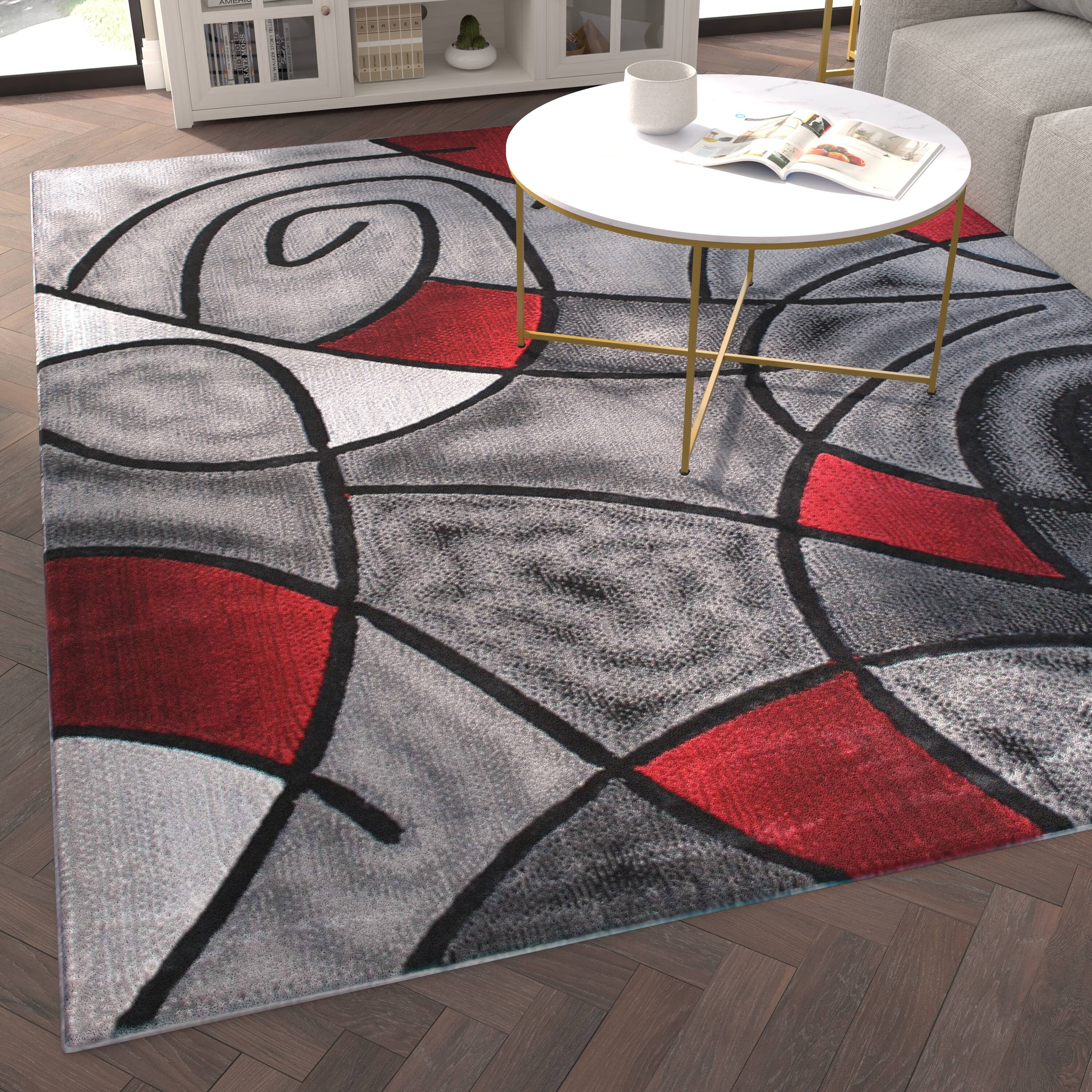 Alt View 2. Emma + Oliver - Urbane Contemporary Abstract Geometric Olefin Accent Rug in Gradient Shades with Natural Jute Backing - Red.
