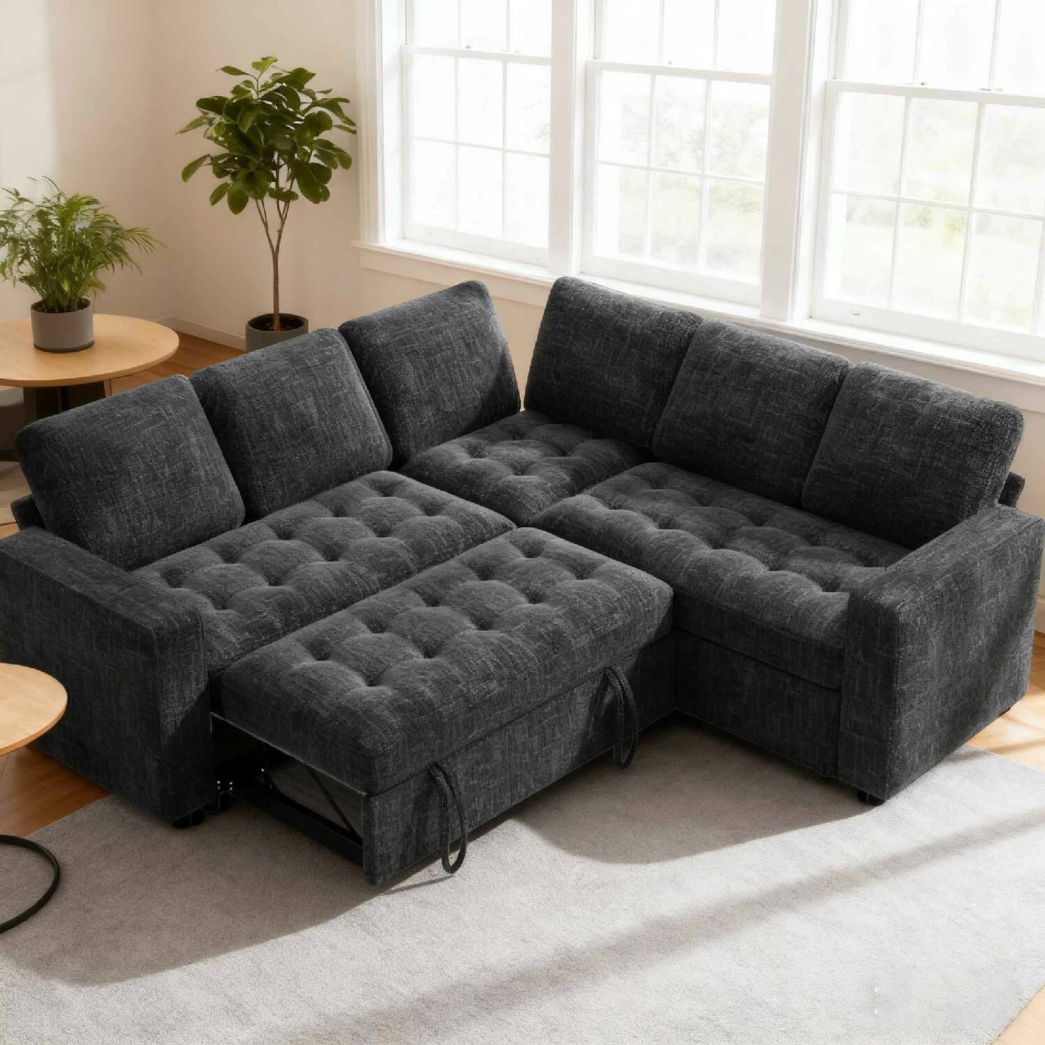 Vipbear - 5 Seat Modular Sectional Sofa with USB Ports, Adjustable Backrest, Storage Seats, Tool-Free Assembly,Black - Black