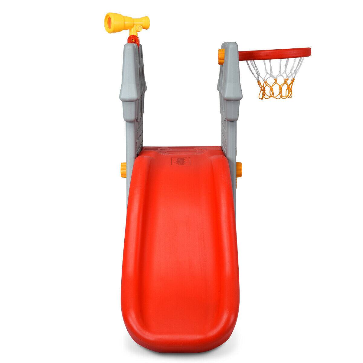 Alt View 8. Gymax - Gymax 2-Step Children Castle Slide Basketball Hoop and Telescope Toy Indoor & Outdoor - Gray, Red, Yellow.