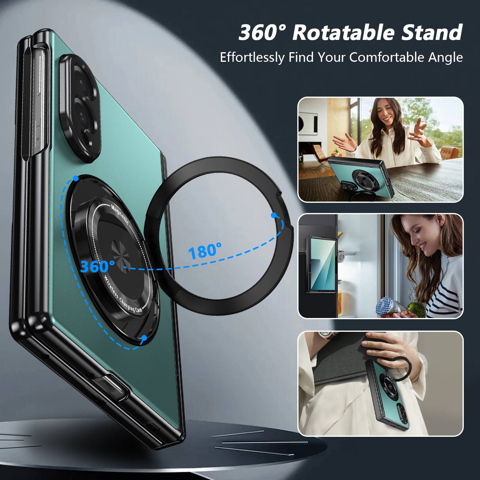 360° Rotatable Stand  
Effortlessly Find Your Comfortable Angle