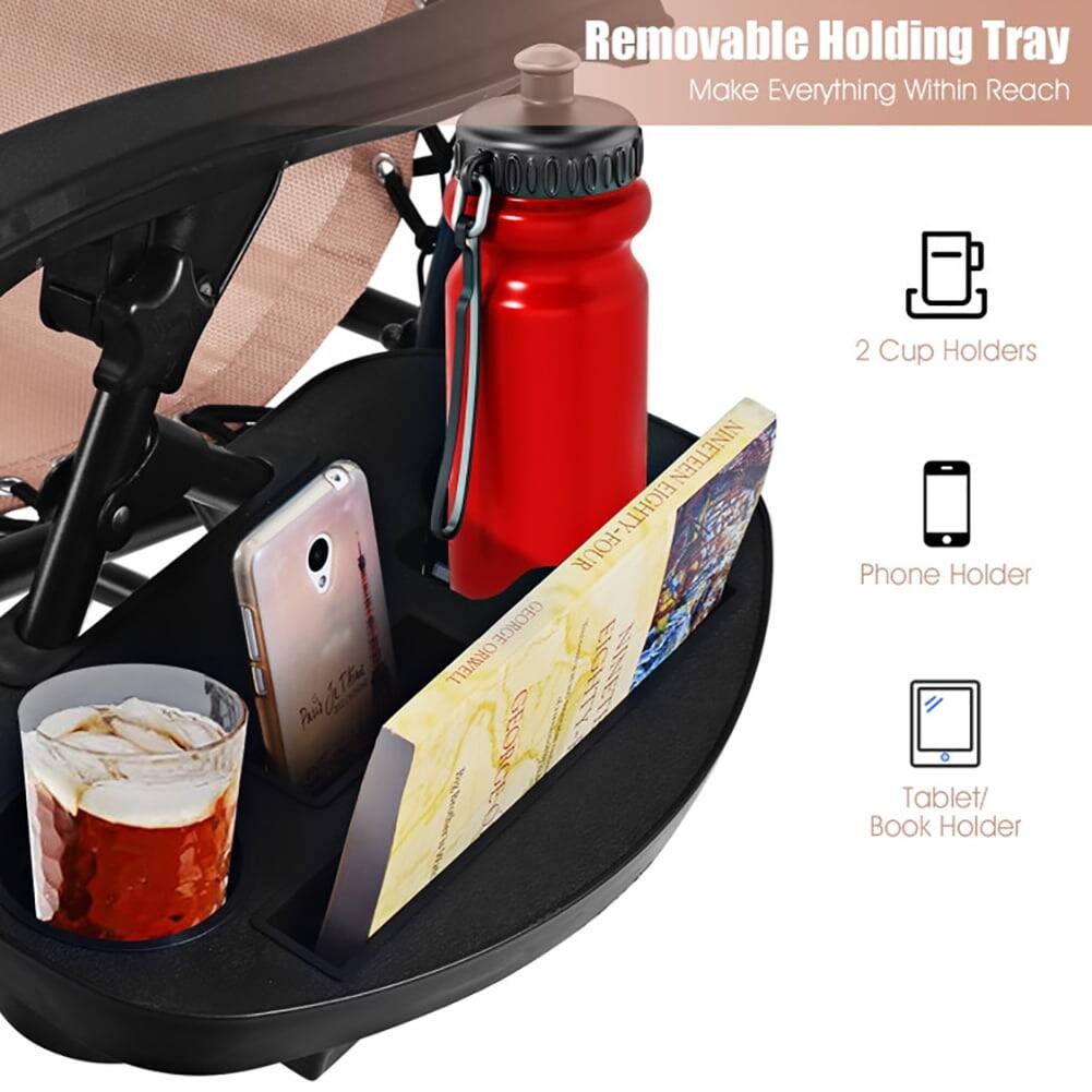 Removable Holding Tray  
Make Everything Within Reach  

2 Cup Holders  
Phone Holder  
Tablet/Book Holder
