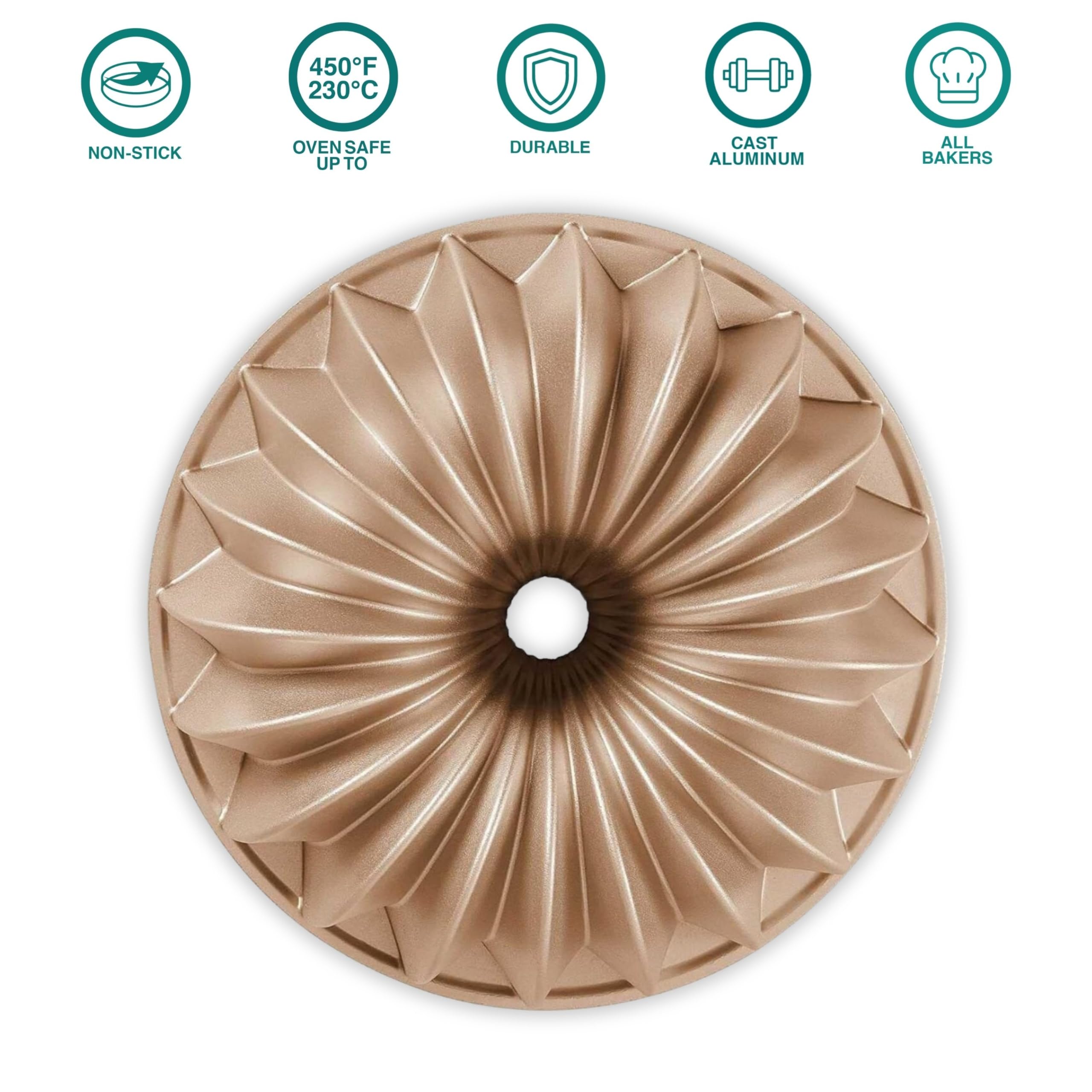 - Non-Stick
- Oven Safe up to 450°F / 230°C
- Durable
- Cast Aluminum
- All Bakers