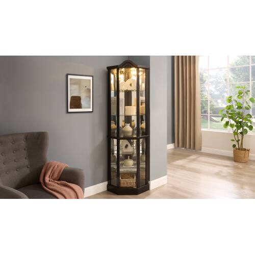 Alt View 8. LUCKY ONE - Freestanding Corner Curio Cabinet with Glass Shelves LED Light Display for Wine Collectibles Home Office - Black.