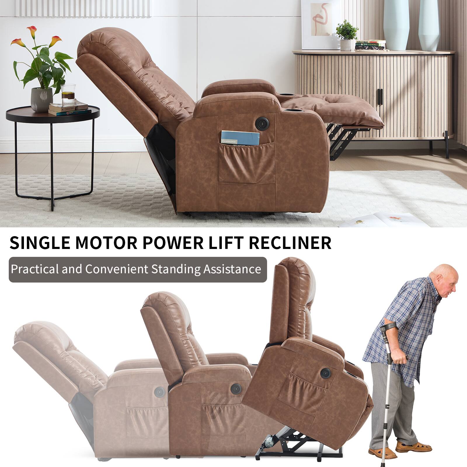 SINGLE MOTOR POWER LIFT RECLINER  
Practical and Convenient Standing Assistance