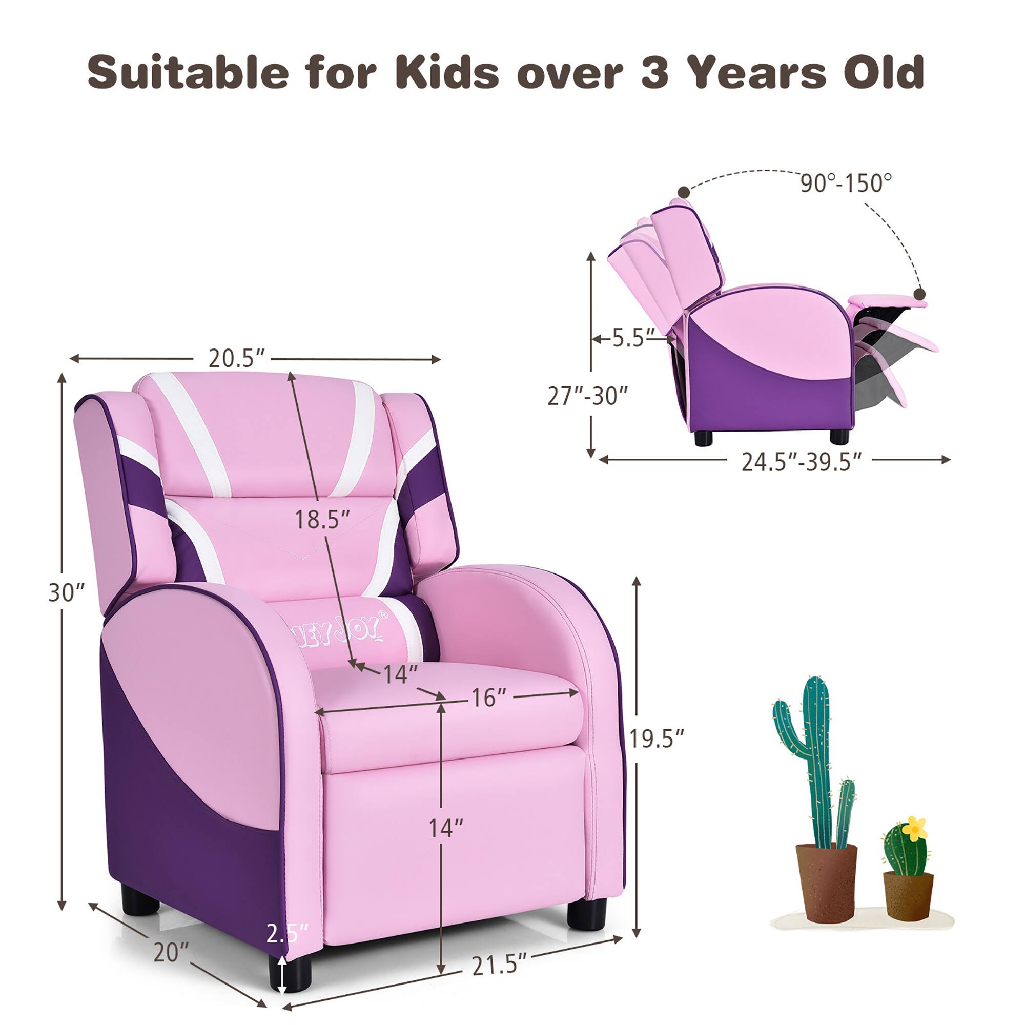 Suitable for Kids over 3 Years Old

- 20.5"
- 18.5"
- 14"
- 16"
- 14"
- 20"
- 2.5"
- 21.5"
- 30"
- 19.5"
- 27"-30"
- 24.5"-39.5"
- 5.5"
- 90°-150°