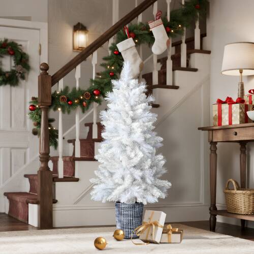 Alt View 9. Winado - 2PCS 4FT Artificial Christmas Flocked Small Tree with Plastic Pot Stand, Branch for Indoor Holiday Party Room Decoration - White.