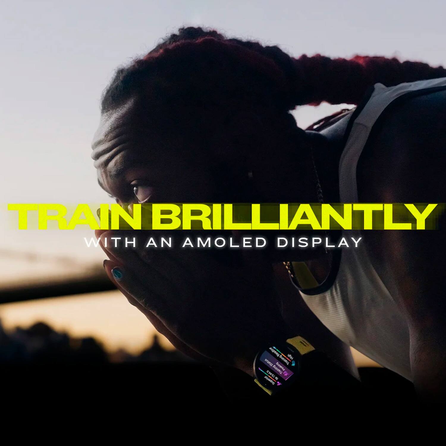 The corrected text is: "Train brilliantly with an AMOLED display."