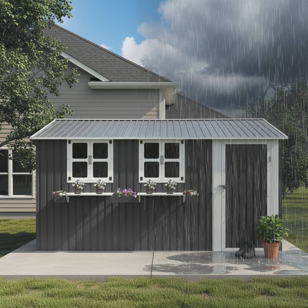 Alt View 1. Anysun - 12x10 FT Outdoor Metal Storage Shed with 3 Clear Windows & Decorative Flower Rack – Lockable Single Door, Heavy Duty - Gray.