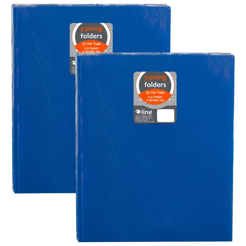 C-line - Two-Pocket Heavyweight Poly Portfolio Folder with Prongs, Blue, 10 Per Pack, 2 Packs