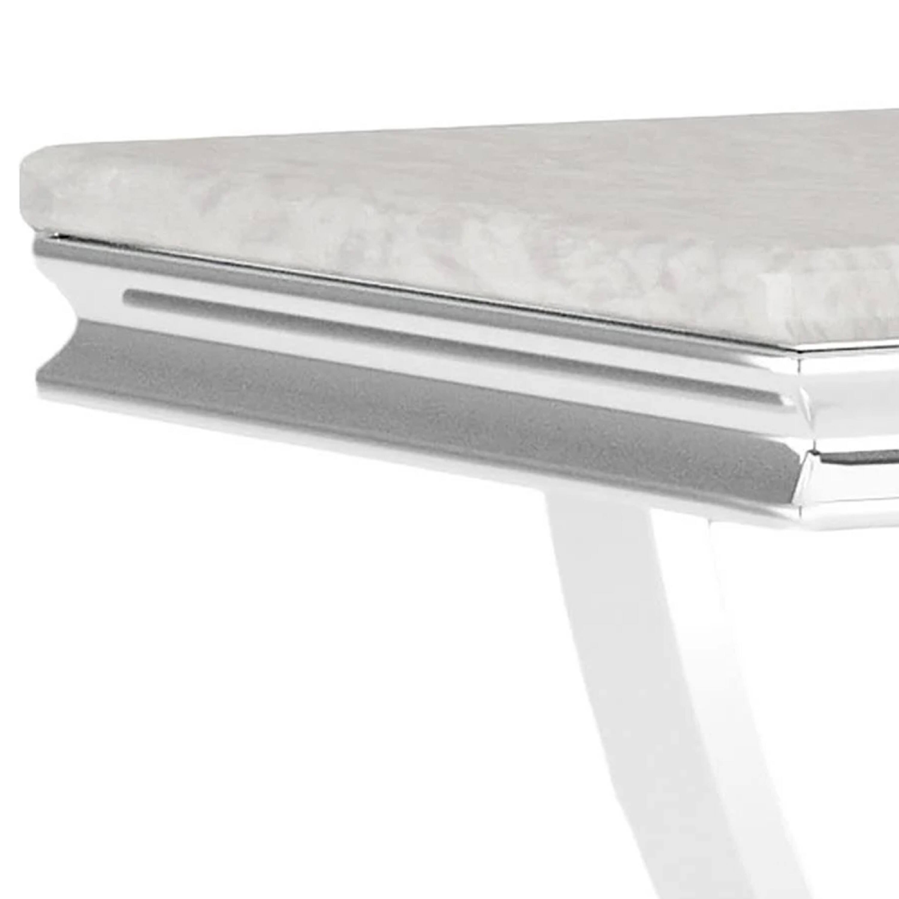 Alt View 1. Manhattan Lane - Wety Side End Table, 24 Inch Faux Marble Top, Curved Chrome Pedestal - White, Chrome.