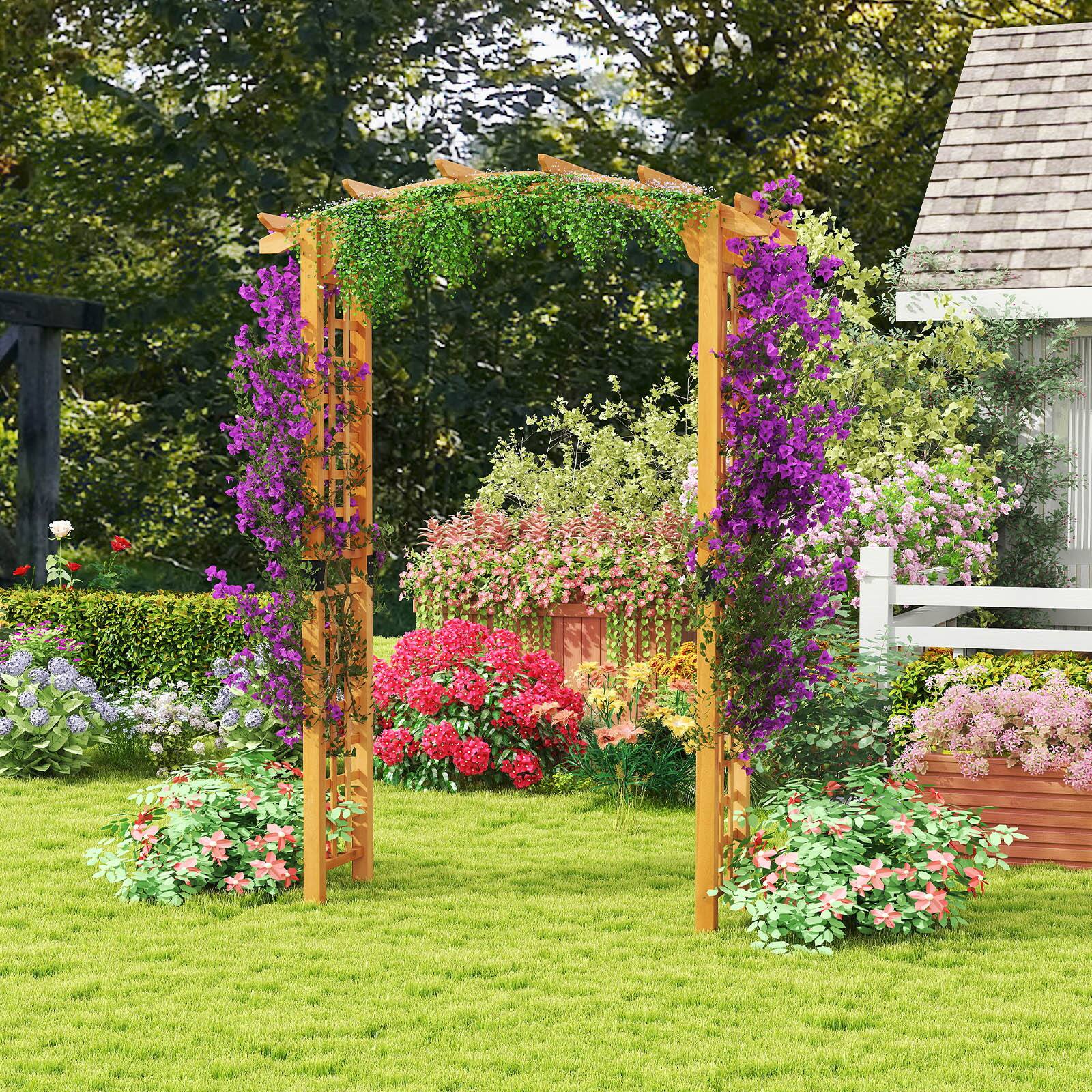 Alt View 3. Gymax - Gymax 7.5 FT Garden Arch Wooden Arbor Outdoor Wood Trellis for Climbing Plants - Orange.