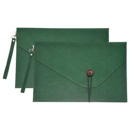 Unique Bargains - 2pcs Leather Folder, 14x10" Leather Document Holder PU Pouch Bag Portfolio Organizer Waterproof for Travel Men - Green