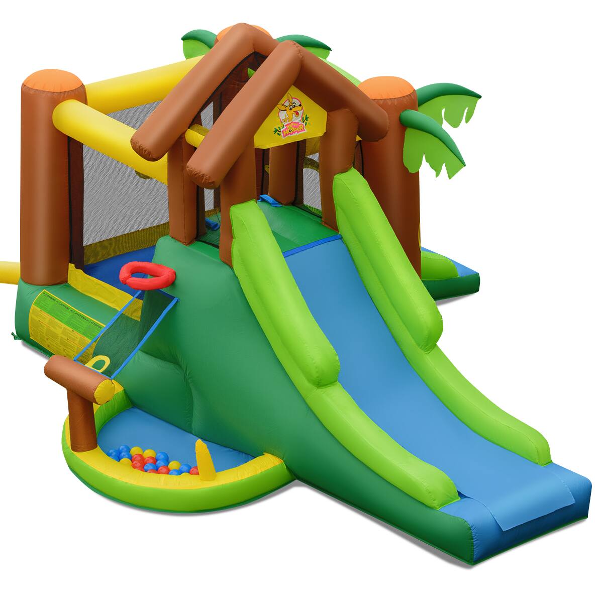 Alt View 3. Gymax - Gymax Inflatable Bounce House Jungle Jumping Bouncer Double Slides Park w/ Blower.