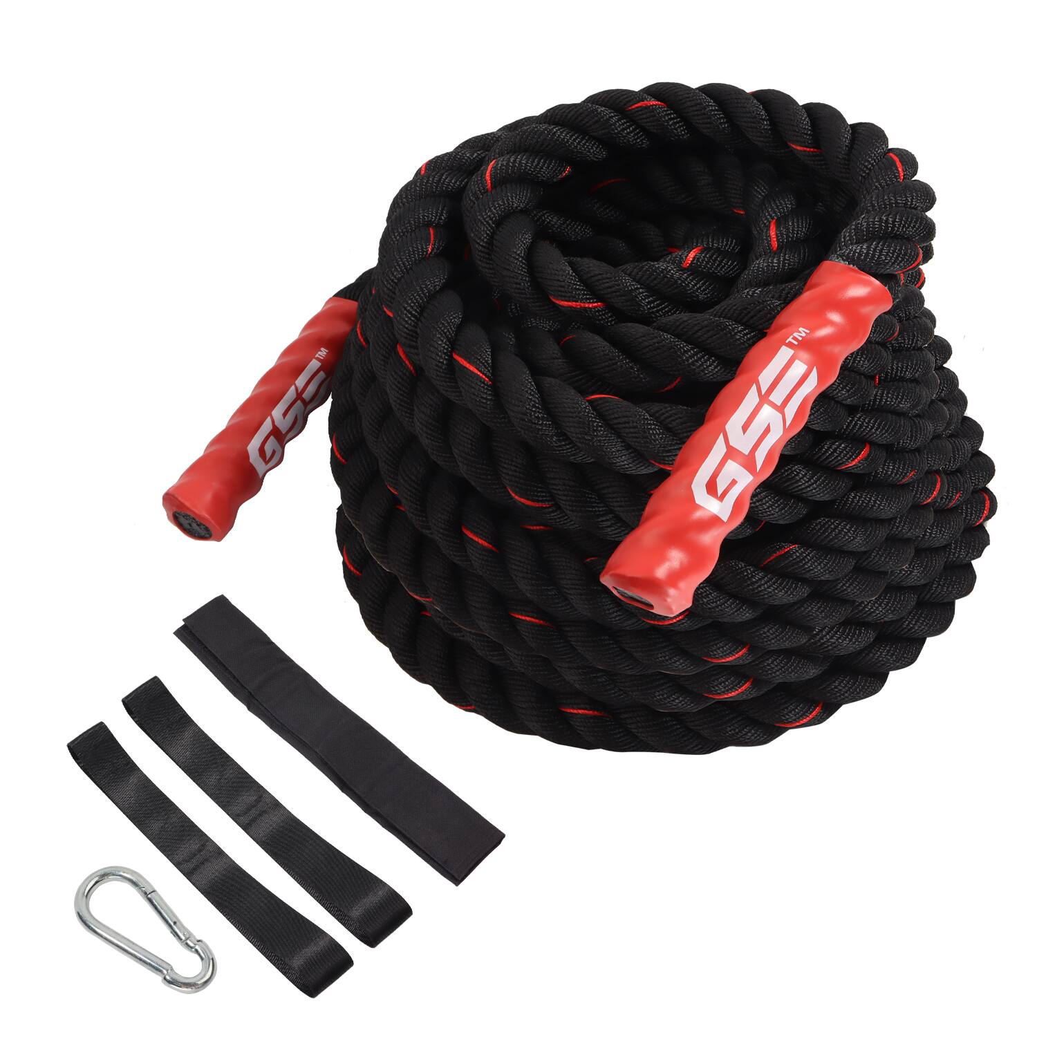 Front. GSE Games & Sports Expert - 1.5" Diameter Battle Rope, Workout Battle Ropes with Anchor Strap (40FT) - Red.