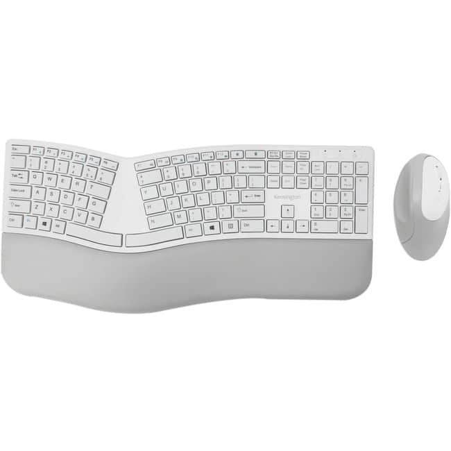 Kensington - Pro Fit Ergo Wireless Keyboard and Mouse-Gray - USB Wireless Bluetooth/RF 4.0 Keyboard - Gray - USB Wireless - Unknown