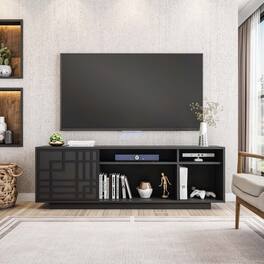 GOODSILO - Contemporary TV Stand with Concealed Storage and Open Shelving for TVs Up to 70 Inches - Black