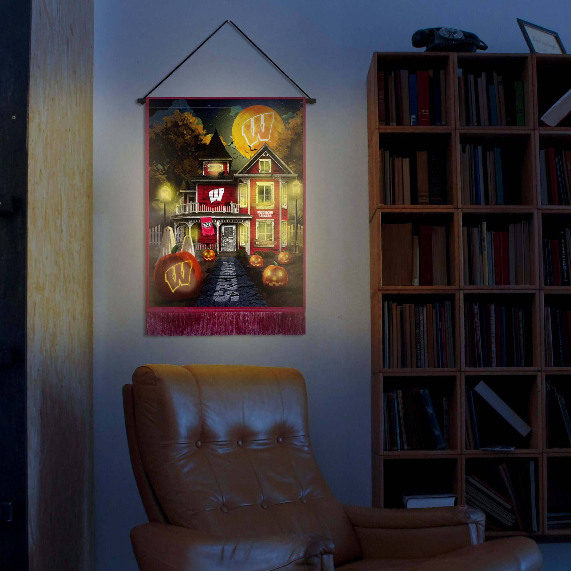Alt View 1. Sporticulture - Wisconsin Badgers 18" x 24" LED Halloween Tapestry - Multicolor.