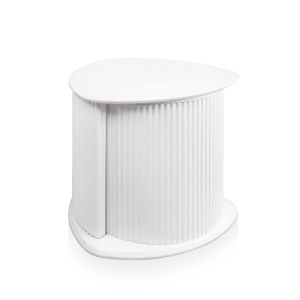 Furniture of America - Talo Fluted Pedestal Triangle Storage End Table - White