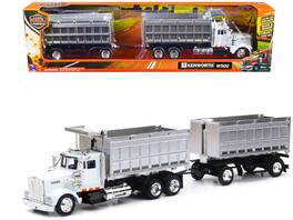 Kenworth W900 Dump Truck with Twin Dump Body "Long Haul Trucker" Series 1/43 Diecast Model by New Ray - White and Chrome