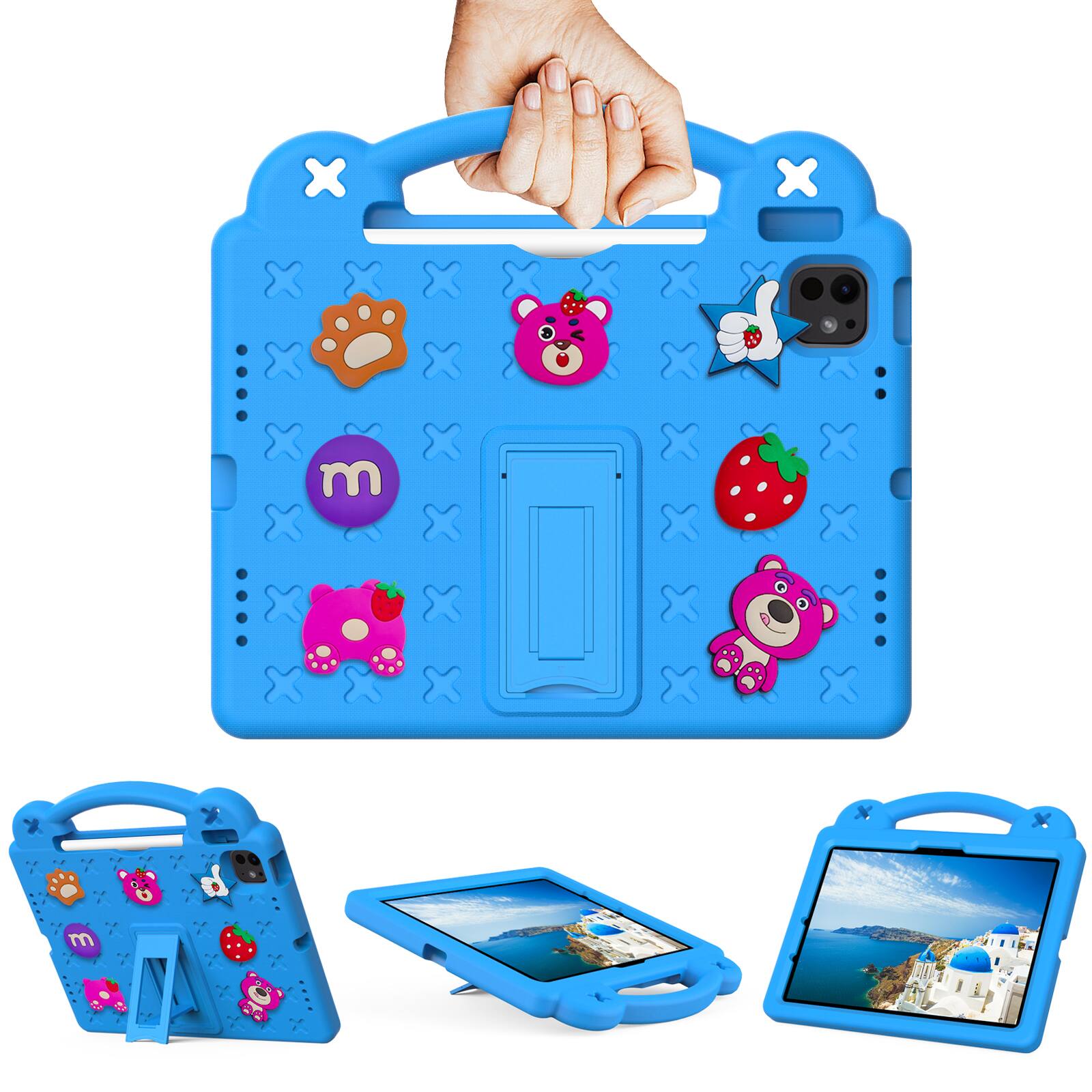 Left. Dteck - For iPad Air 11'' (M4)2026/(M3)/ (M2)& iPad Pro 11'' (M5)2025/(M4)2024 Cartoon Kid Case Kickstand Handle Grip Shockproof - Skyblue.