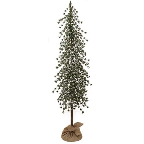 BreeBe - Glistening Snowy Mini Ming Pine Tree w/Burlap Base - 5 Ft - Green, White, Brown