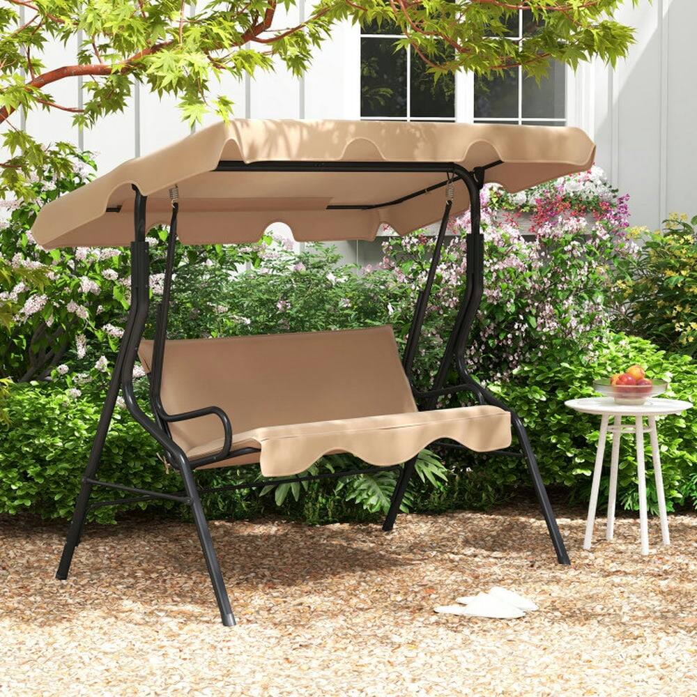 Alt View 6. Pefilos - 3 Seat Outdoor Patio Canopy Swin with Adjustable Canopy, Patio Swin with Cushioned Steel Frame, Versatile Swin - Beige.
