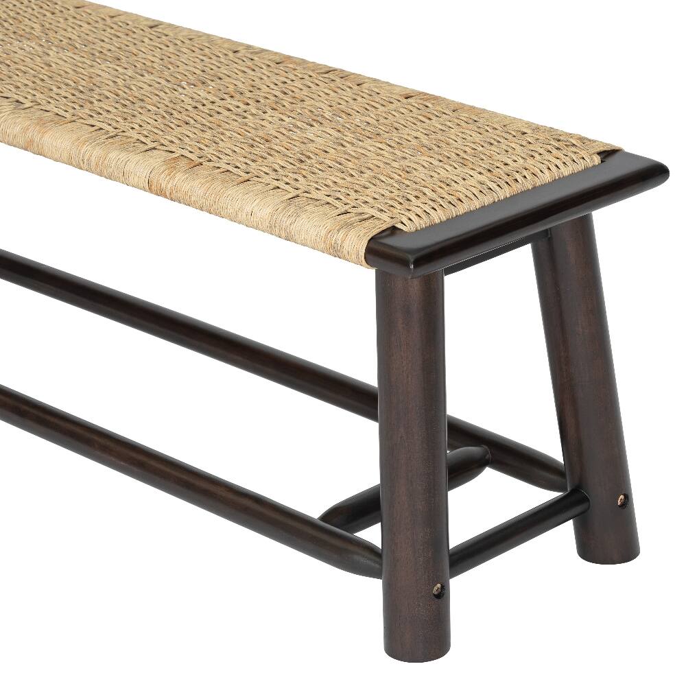 Alt View 1. Ropilly - Ropilly 59 Inch Solid Wood Rattan Bench Farmhouse Modern Walnut Entryway Bench Indoor Covered Outdoor - Walnut.