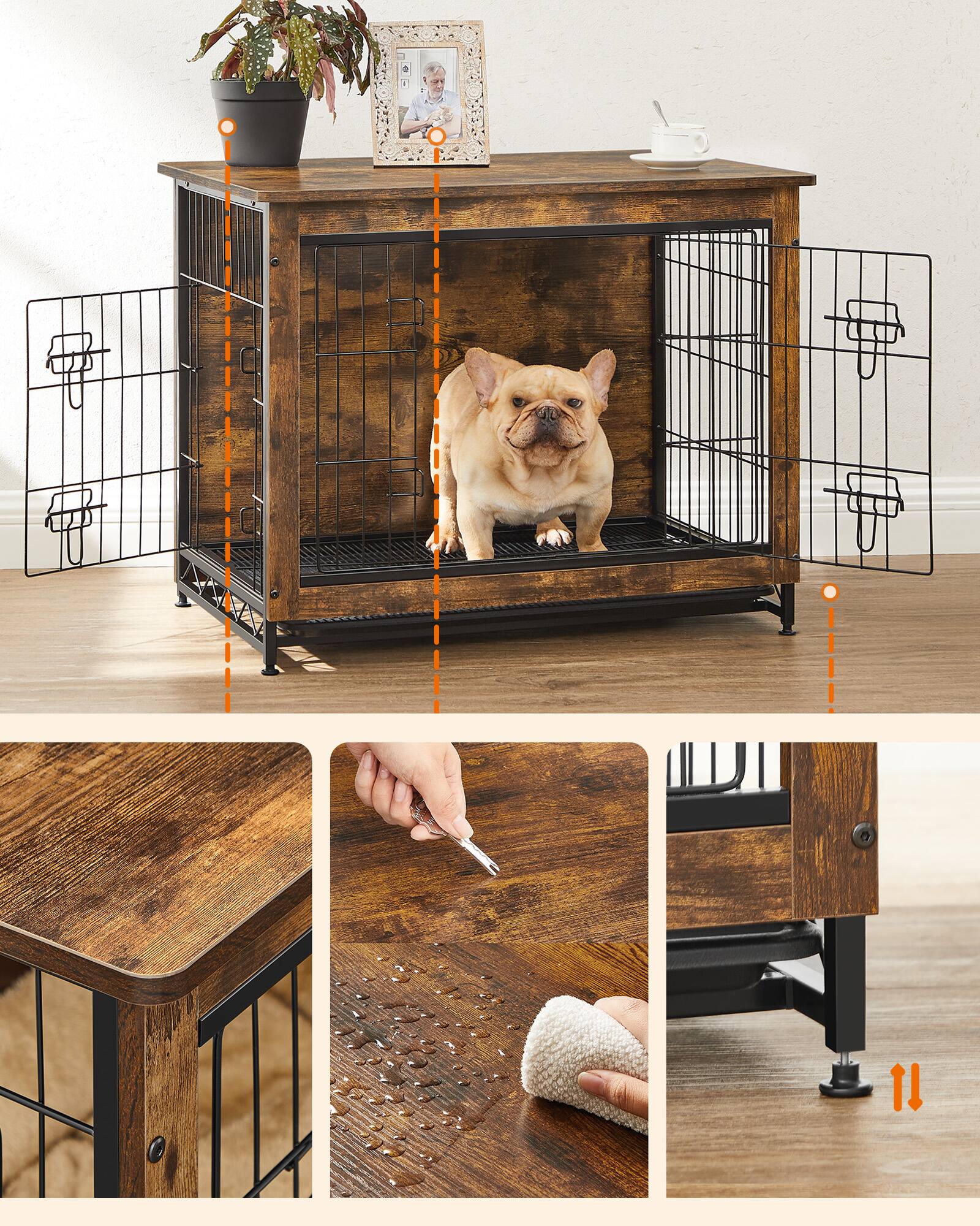 Alt View 5. Songmics Home - Dog Crate Furniture, 32.5" Side End Table, Modern Kennel for Dogs Indoor up to 45 lb - Rustic Brown.