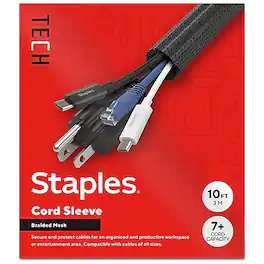 Staples TECH - 10' Cord Sleeve - Black