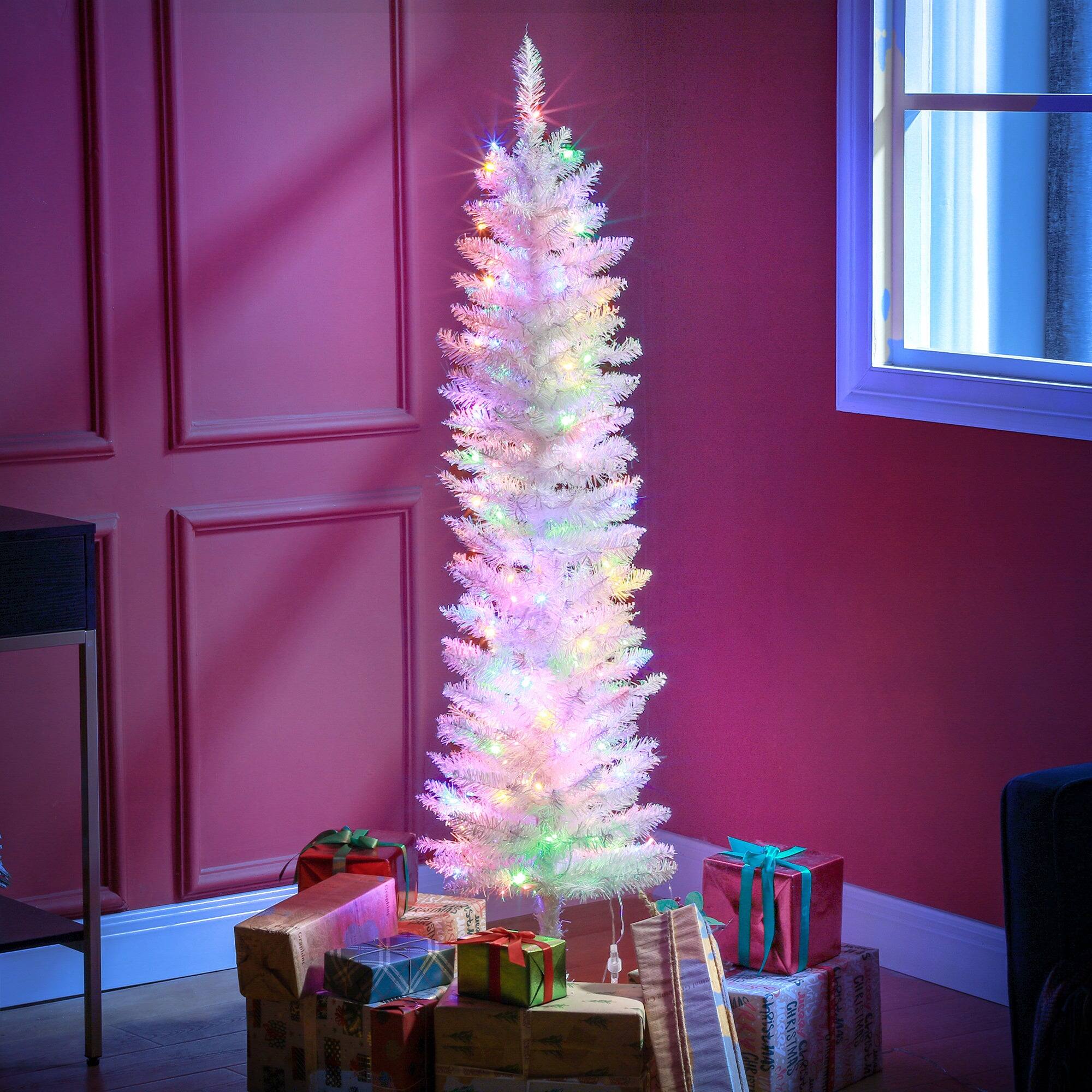 Angle. BreeBe - 5ft Tall Pencil Prelit Artificial Christmas Tree Holiday DÃ©cor with 250 Colorful Surface Branches - White.
