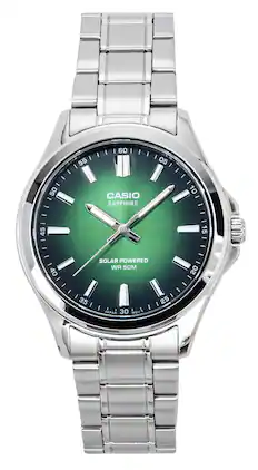 Casio - Standard Analog Stainless Steel Green Dial Solar MTS-RS100D-3AV MTSRS100D-3 Men's Watch - Silver