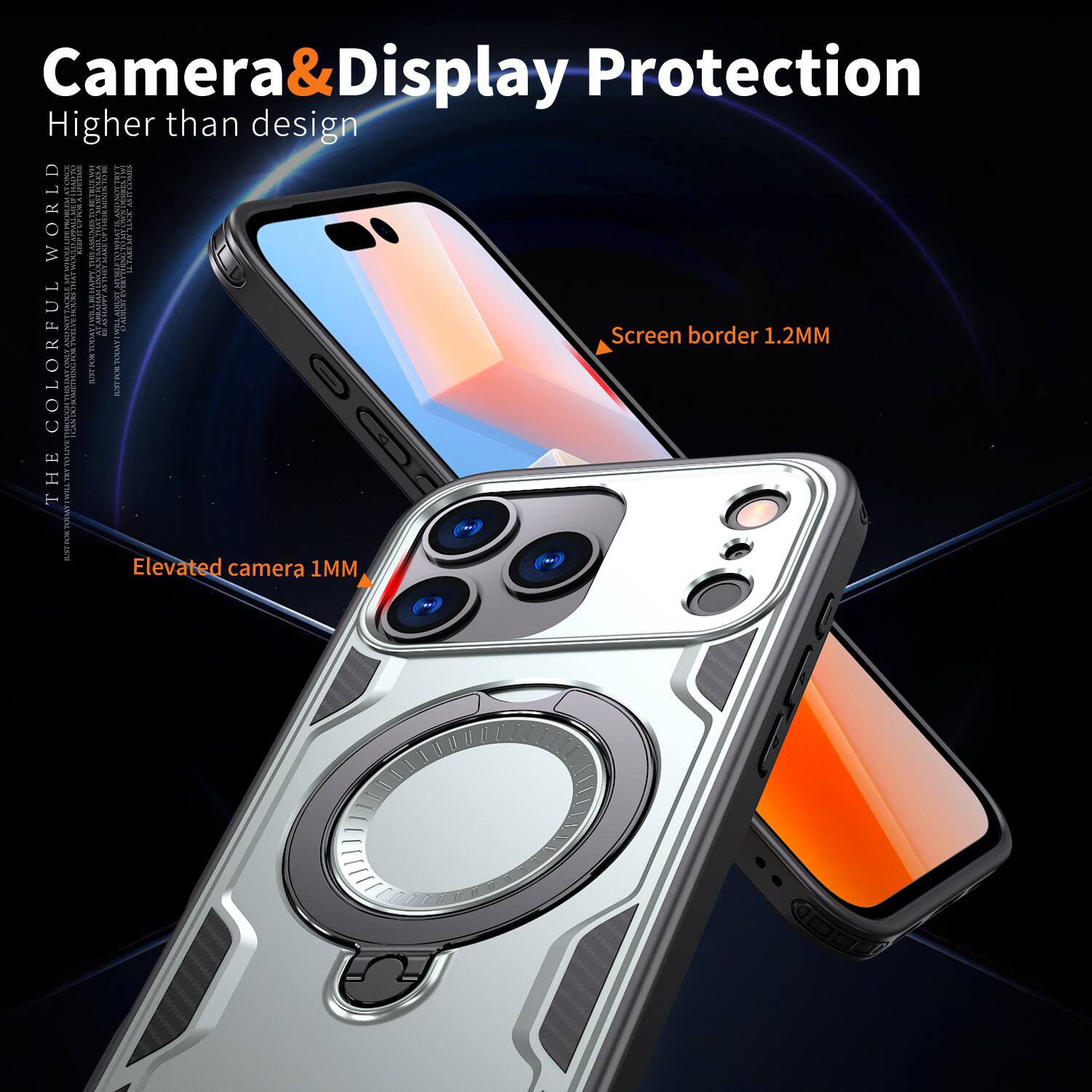 Camera & Display Protection  
Higher than design  

Screen border 1.2MM  
Elevated camera 1MM