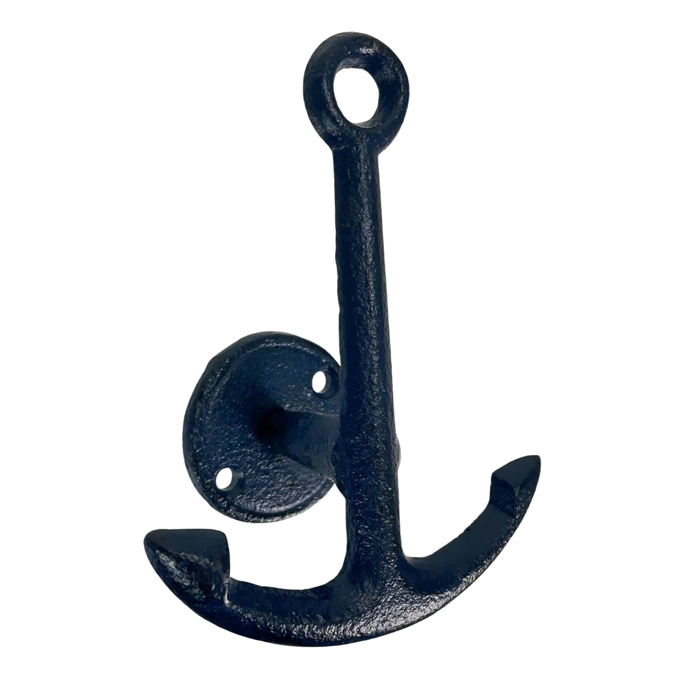 Alt View 5. Things2Die4 - Set of 3 Navy Cast Iron Anchor Wall Hooks Nautical Coat Towel Hat Hangers Décor - Navy.