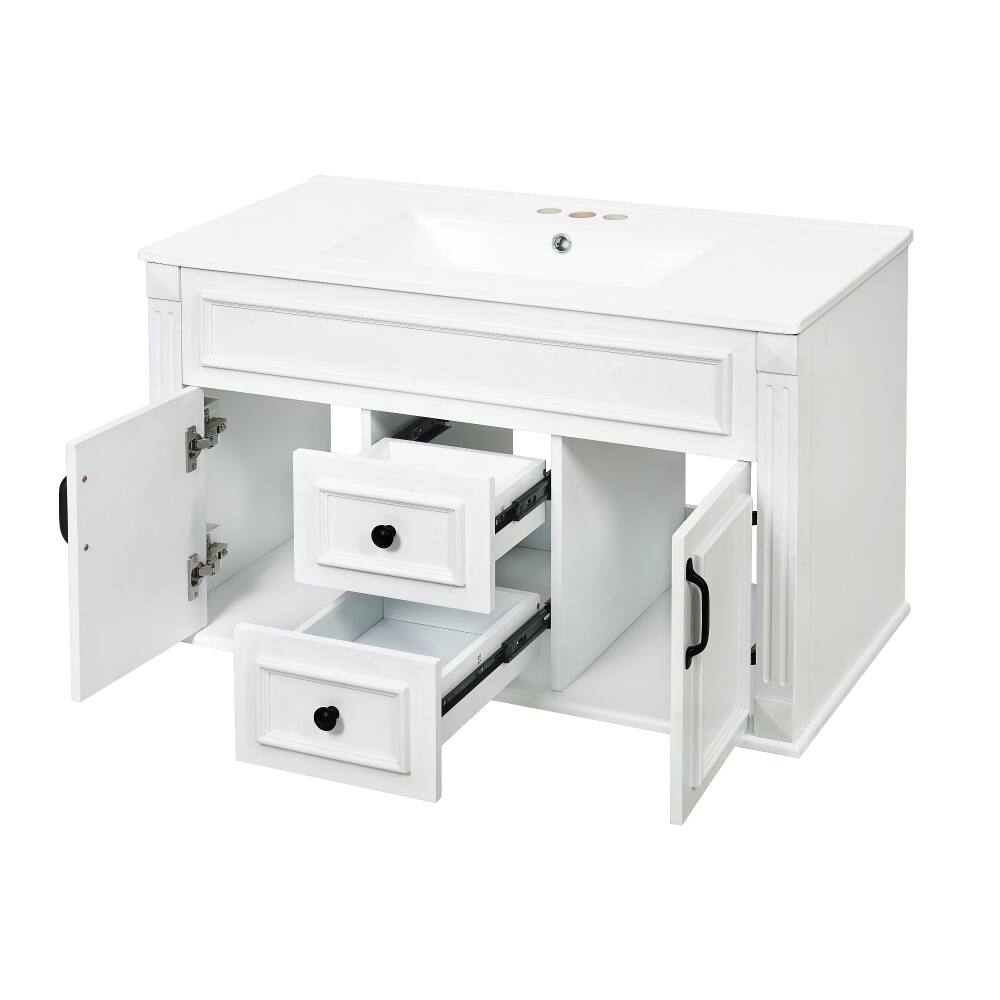 Alt View 7. Loheer - Loheer 36 inch wall mounted bathroom vanity White Floating Bathroom Cabinet with Ceramic Sink - White.