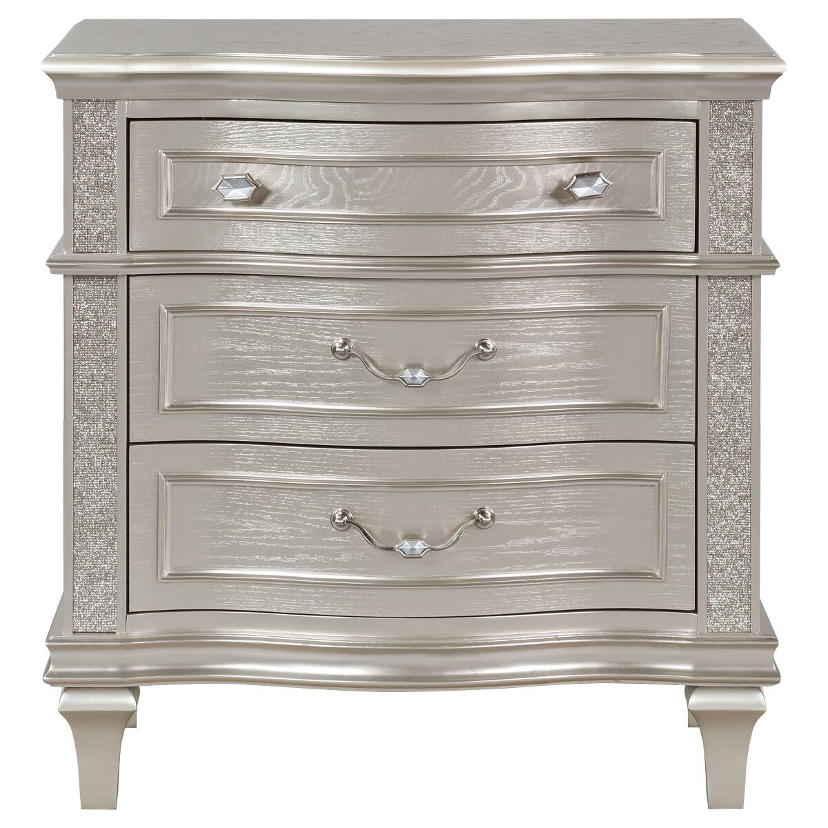 Back. Loheer - Loheer Silver Oak 3 Drawer Nightstand with Geometric Hardware and Tapered Legs - Silver Oak.